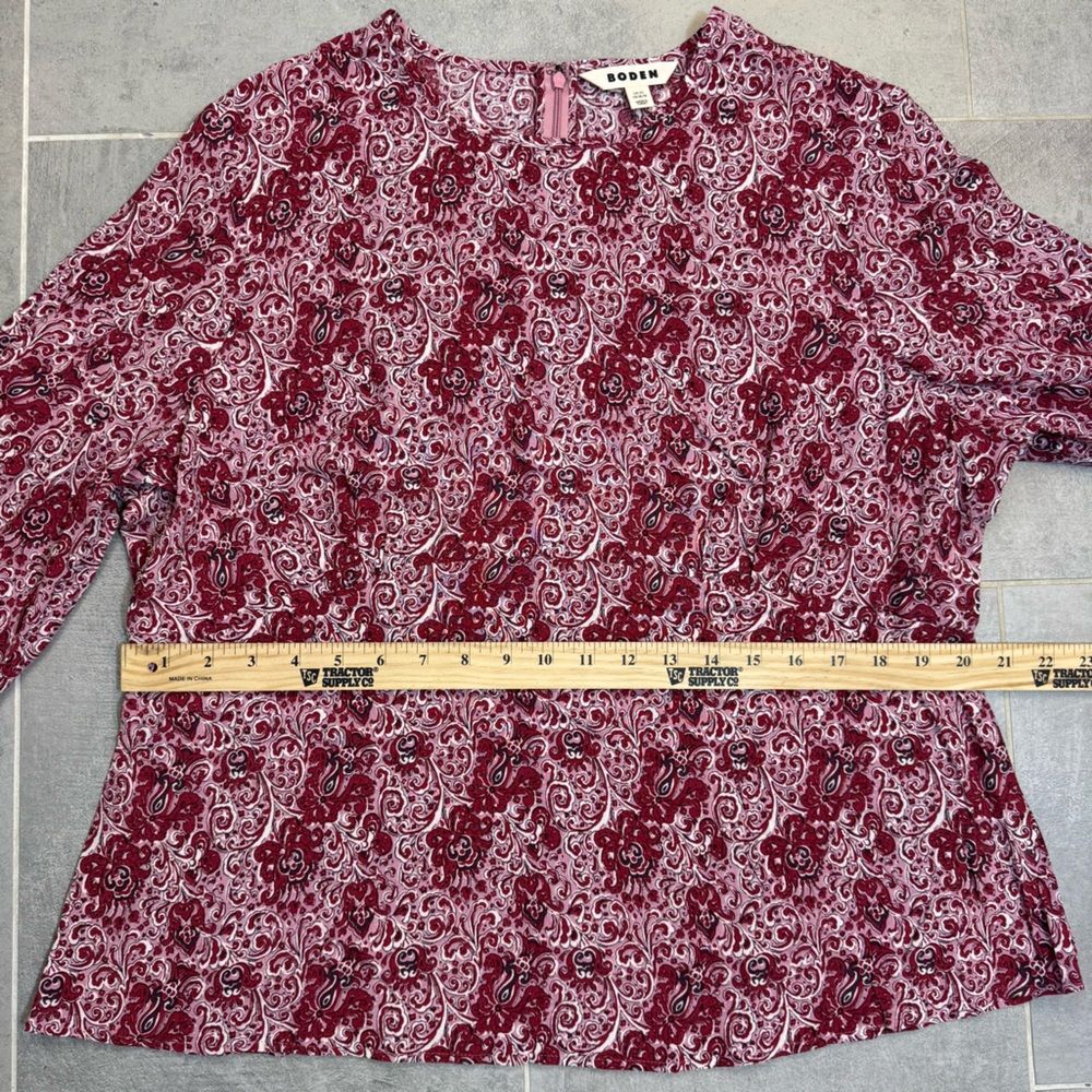 Boden Empire Waist Long Sleeve Boho Top - Red Botanic - Size XL (16-18 / UK 20) - Picture 6 of 13